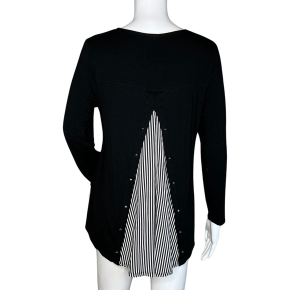 Chicos Shirt Womens Small Petite Black White Split Back Updated Basic Minimalist - Picture 5 of 7
